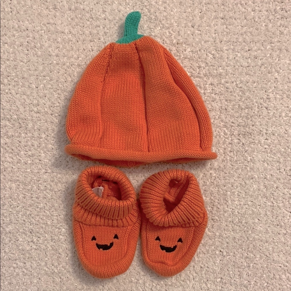 Pumpkin Knit Hat and Booties Set
